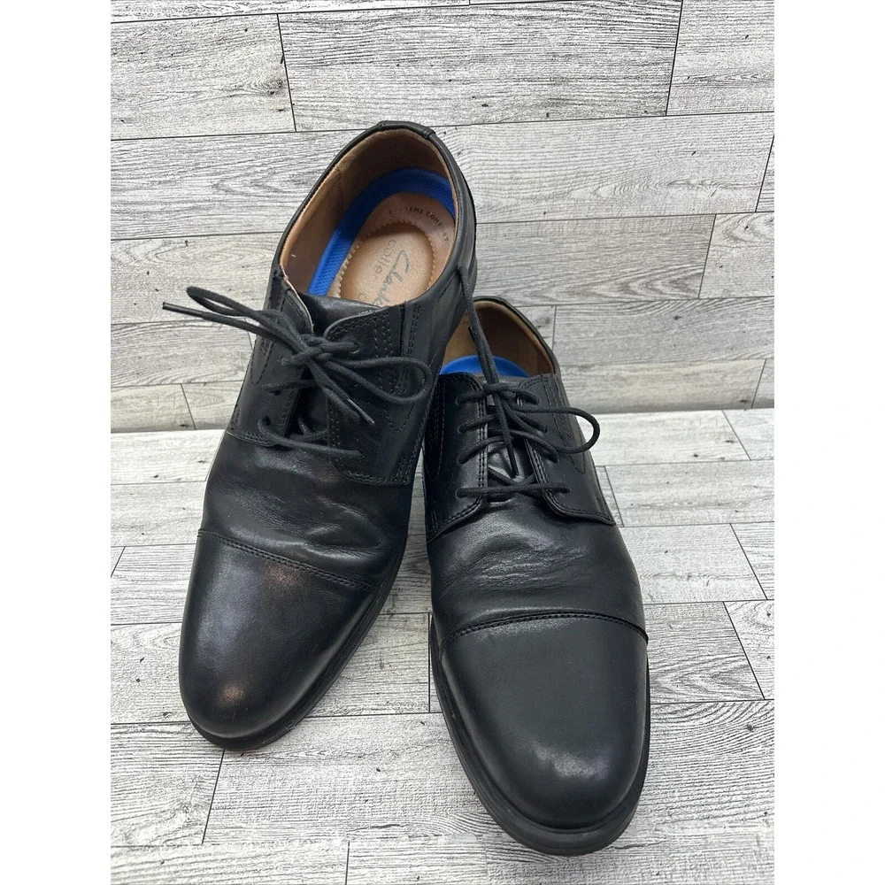 Clarks Whiddon Cap Black Leather Oxford Dress Shoes‎ Men Size 8.5W